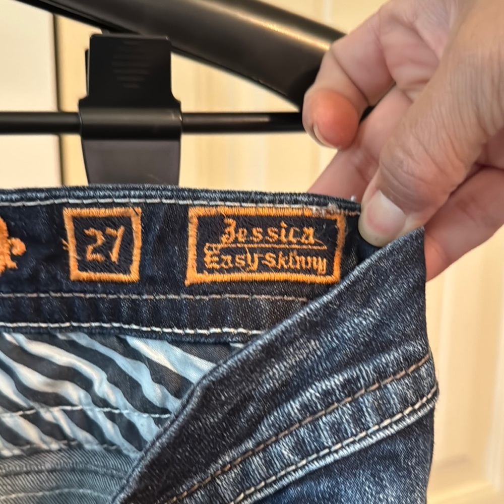 Rock Revival Blue Straight Leg Jeans with Distressed Look - Picture 3 of 5